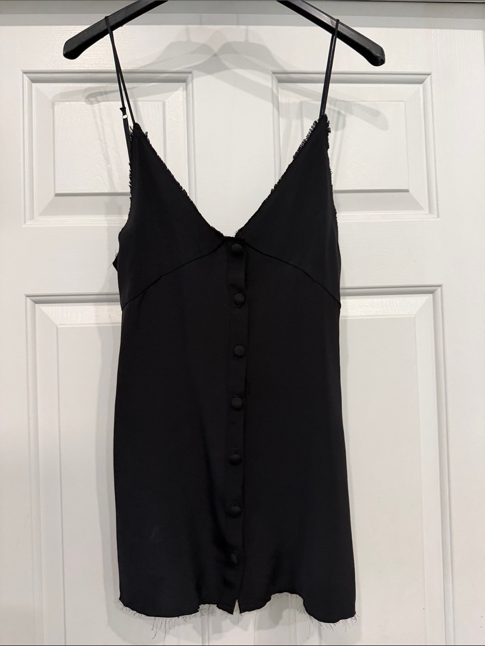 ARE YOU AM I Black Satin Top with Gold Trim